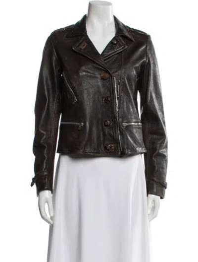 Pre-owned Golden Goose Leather Biker Jacket In Brown
