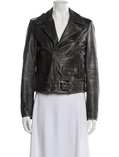 Pre-owned Golden Goose Leather Biker Jacket In Brown