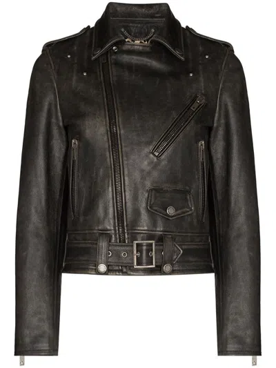 Golden Goose Leather Biker Jacket Clothing In Black