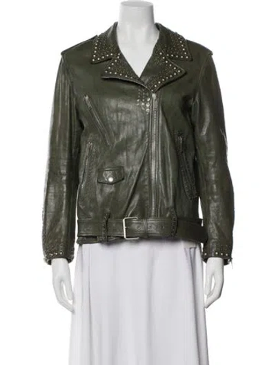 Pre-owned Golden Goose Leather Biker Jacket In Green