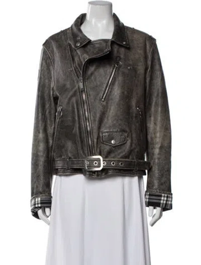 Pre-owned Golden Goose Leather Biker Jacket In Green