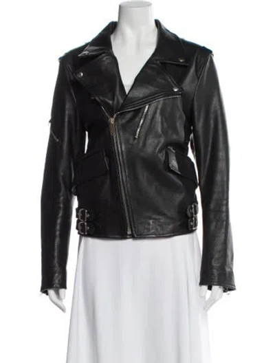 Pre-owned Golden Goose Leather Biker Jacket In Multi