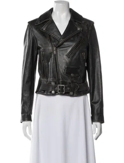 Pre-owned Golden Goose Leather Biker Jacket In Multi