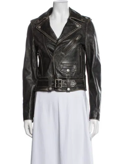Pre-owned Golden Goose Leather Biker Jacket W/ Tags In Grey