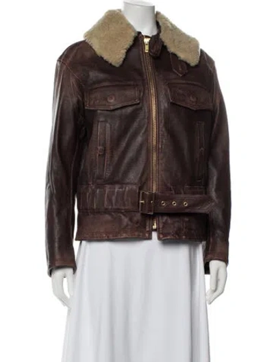 Pre-owned Golden Goose Leather Bomber Jacket In Brown