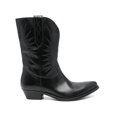 Golden Goose Wish Star Pointed Toe Western Boot In Black