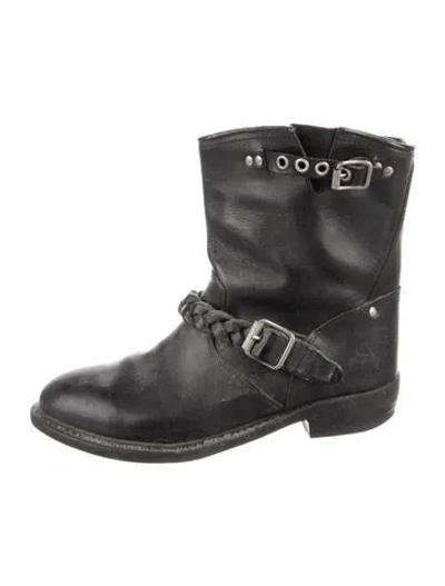 Pre-owned Golden Goose Leather Braided Accents Moto Boots In Black