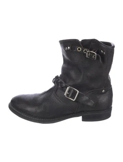 Pre-owned Golden Goose Leather Braided Accents Moto Boots In Blue