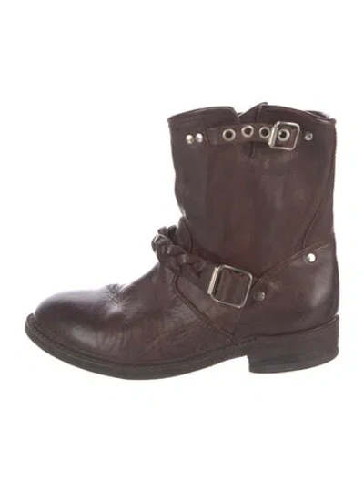 Pre-owned Golden Goose Leather Braided Accents Moto Boots In Brown
