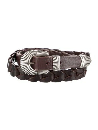 Pre-owned Golden Goose Leather Braided Accents Waist Belt In Brown