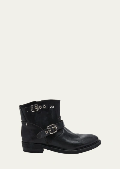 Golden Goose Leather Buckle Short Biker Boots In Black