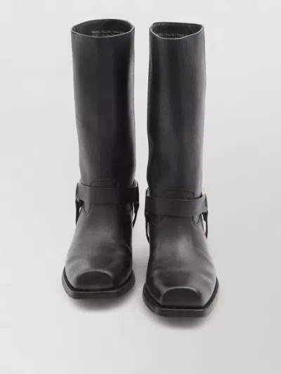 Golden Goose Distressed Leather Biker Boots Mid Length In Black