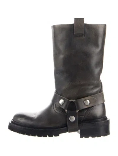 Pre-owned Golden Goose Leather Chain-link Accents Moto Boots In Black