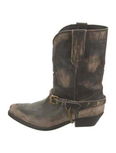 Pre-owned Golden Goose Leather Chain-link Accents Western Boots In Black