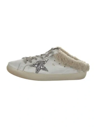 Pre-owned Golden Goose Leather Colorblock Pattern Mules In White