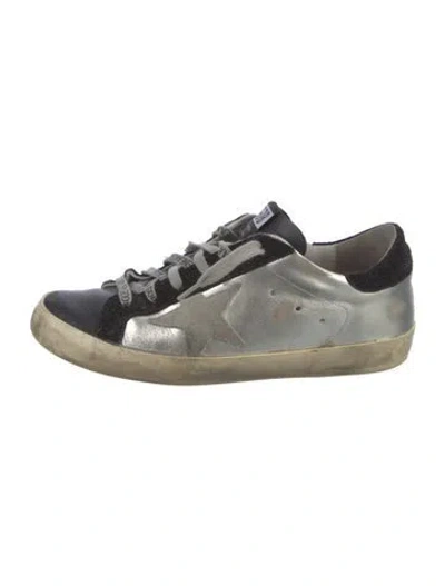 Pre-owned Golden Goose Leather Colorblock Pattern Sneakers In Silver