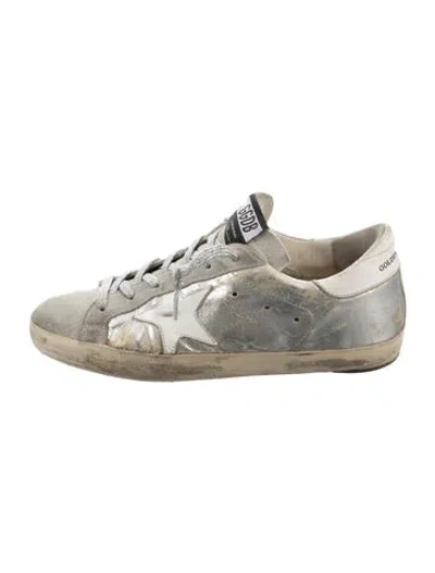 Pre-owned Golden Goose Leather Colorblock Pattern Sneakers In Silver