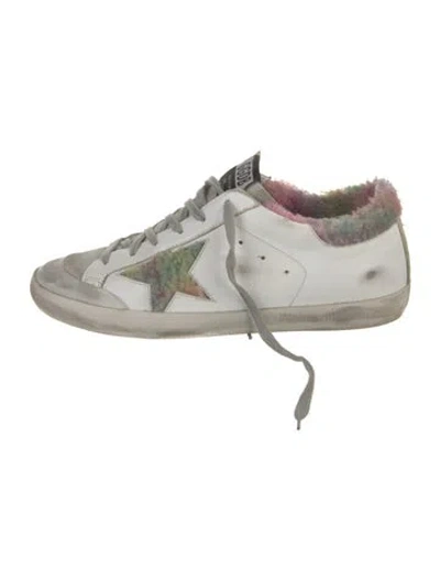 Pre-owned Golden Goose Leather Colorblock Pattern Sneakers In White