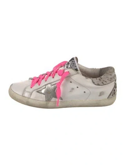 Pre-owned Golden Goose Leather Colorblock Pattern Sneakers In White