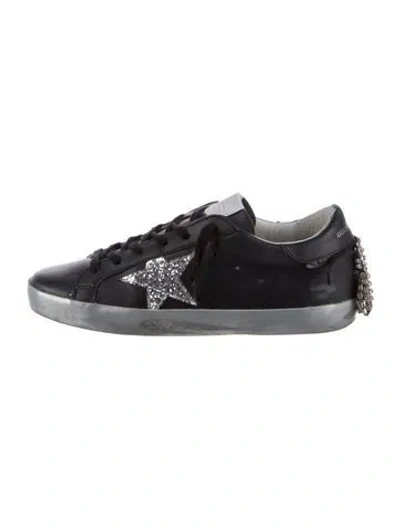 Pre-owned Golden Goose Leather Crystal Embellishments Sneakers In Black