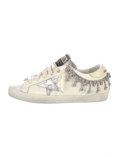 Pre-owned Golden Goose Leather Crystal Embellishments Sneakers In White