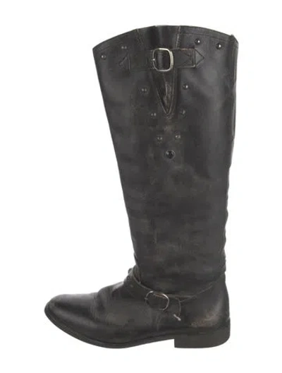 Pre-owned Golden Goose Leather Distressed Accents Riding Boots In Black