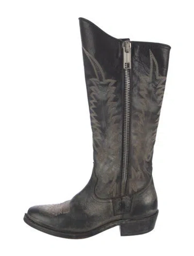 Pre-owned Golden Goose Leather Distressed Accents Riding Boots In Black
