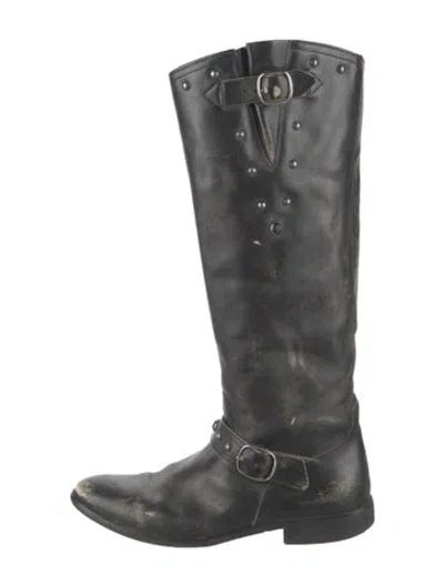 Pre-owned Golden Goose Leather Distressed Accents Riding Boots In Black