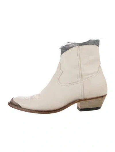 Pre-owned Golden Goose Leather Distressed Accents Western Boots In Neutrals