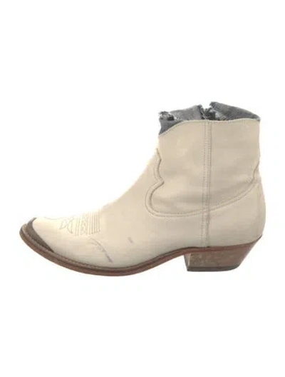 Pre-owned Golden Goose Leather Distressed Accents Western Boots In White