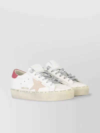 Golden Goose Leather Distressed Sneakers Metallic Detail In White