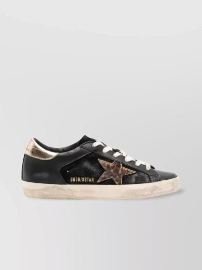 Golden Goose Leather Distressed Sneakers With Cheetah Print In Beige
