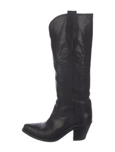Pre-owned Golden Goose Leather Embroidered Accent Western Boots In Black