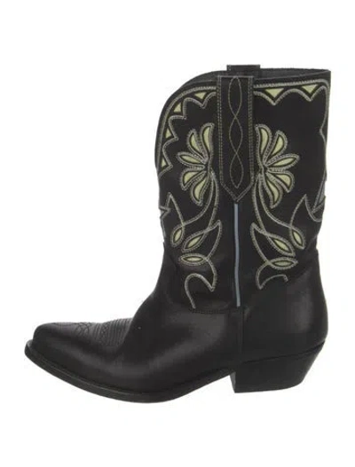 Pre-owned Golden Goose Leather Embroidered Accent Western Boots In Black