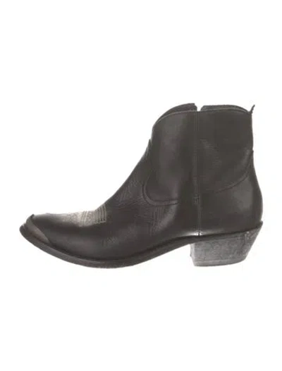 Pre-owned Golden Goose Leather Embroidered Accent Western Boots In Black
