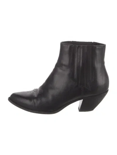 Pre-owned Golden Goose Leather Embroidered Accent Western Boots In Black