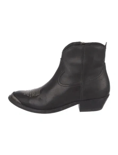Pre-owned Golden Goose Leather Embroidered Accent Western Boots In Black