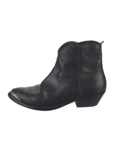 Pre-owned Golden Goose Leather Embroidered Accent Western Boots In Black