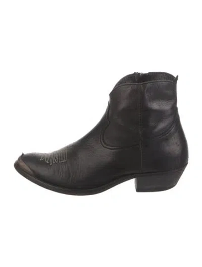 Pre-owned Golden Goose Leather Embroidered Accent Western Boots In Black