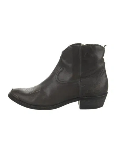 Pre-owned Golden Goose Leather Embroidered Accent Western Boots In Black