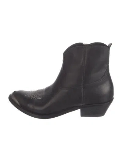 Pre-owned Golden Goose Leather Embroidered Accent Western Boots In Black