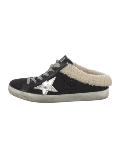 Pre-owned Golden Goose Leather Faux Fur Trim Sneakers In Black