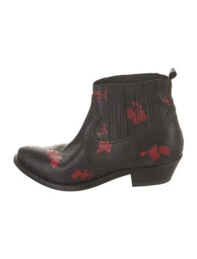 Pre-owned Golden Goose Leather Floral Print Western Boots In Black