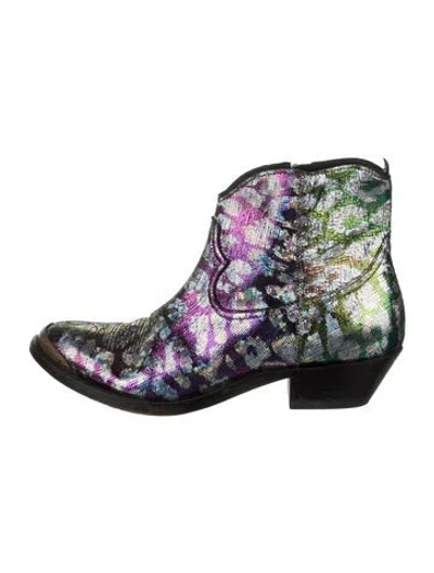 Pre-owned Golden Goose Leather Floral Print Western Boots In Black
