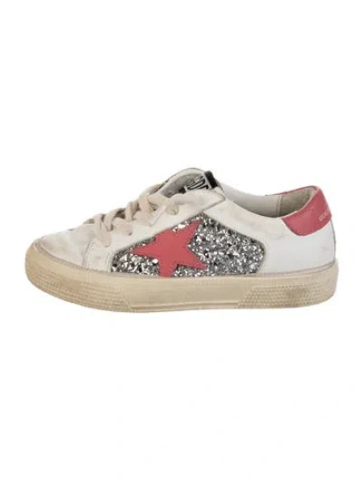 Pre-owned Golden Goose Babies' Leather Glitter Accent Sneakers In White
