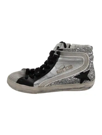 Pre-owned Golden Goose Leather Glitter Accents Sneakers In Black/grey/metallic