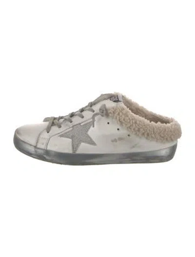 Pre-owned Golden Goose Leather Glitter Accents Sneakers In White