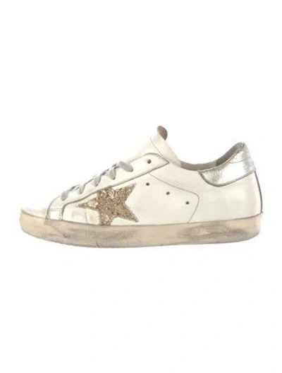 Pre-owned Golden Goose Leather Glitter Accents Sneakers In White