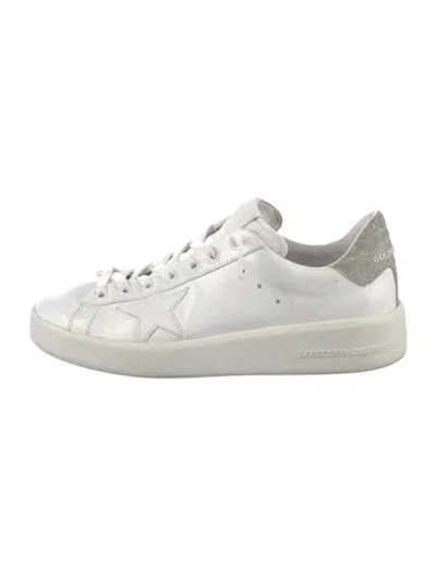 Pre-owned Golden Goose Leather Glitter Accents Sneakers In White