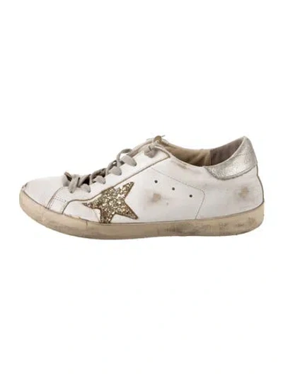 Pre-owned Golden Goose Leather Glitter Accents Sneakers In White
